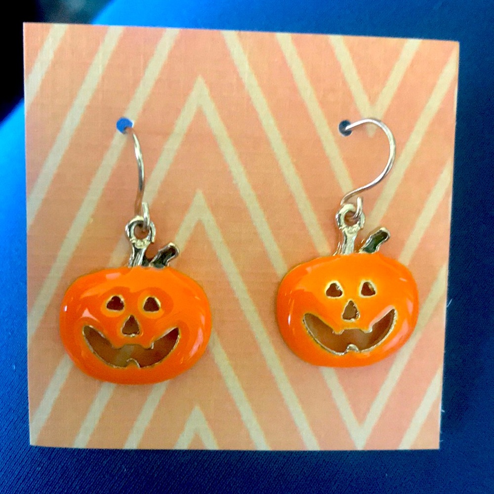 Halloween pumpkin enamel earrings / new